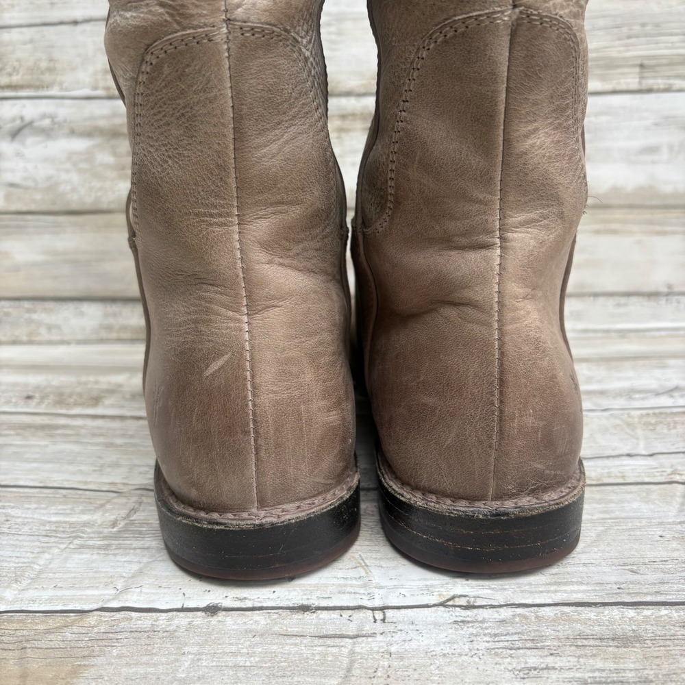 Frye Boots Paige Leather 6.5 Grey Pull On Round Toe Riding Western Distressed - Picture 5 of 12